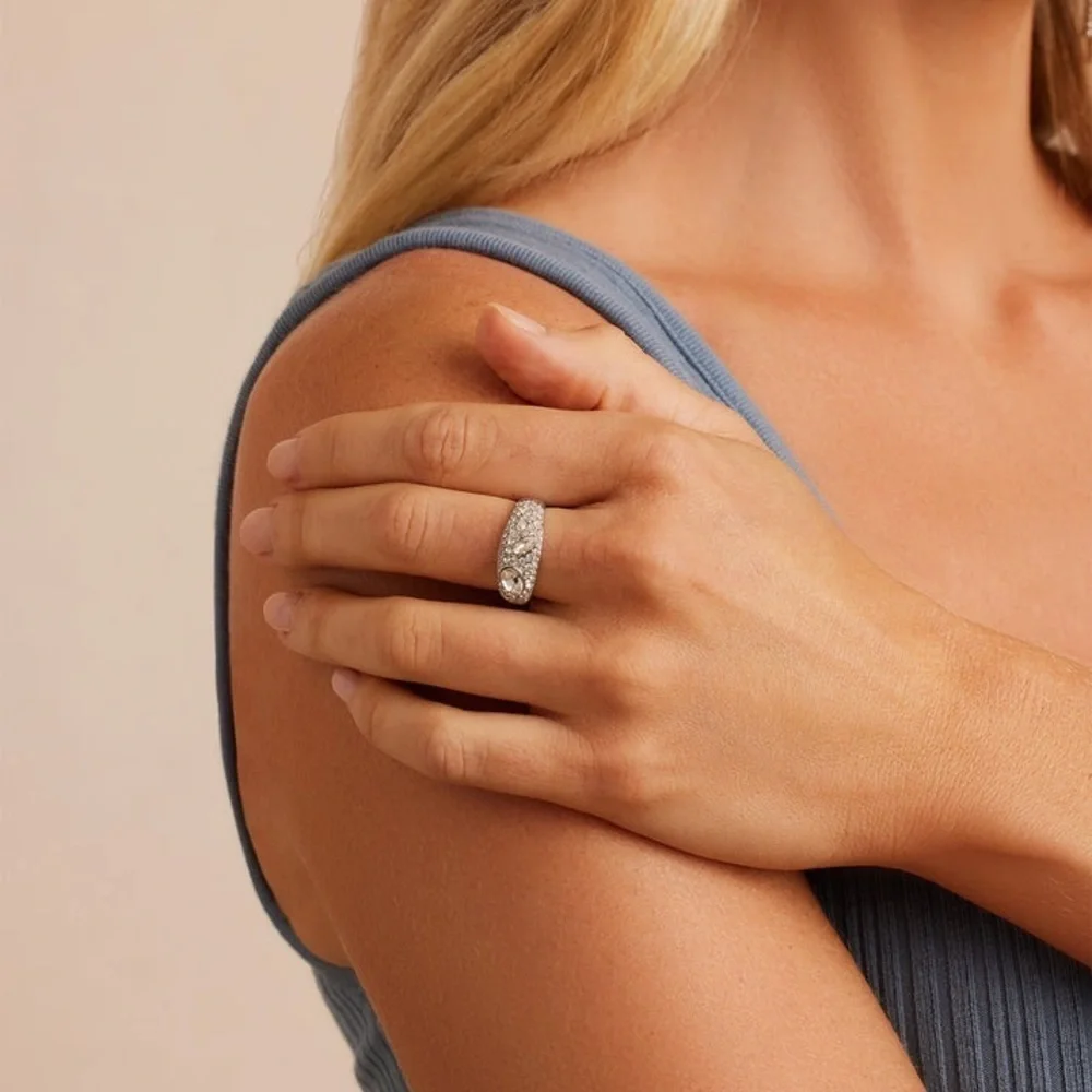 Gorjana New Size 6‎ Rhodium Plated Brass Genuine White Crystals Kingston Ring
